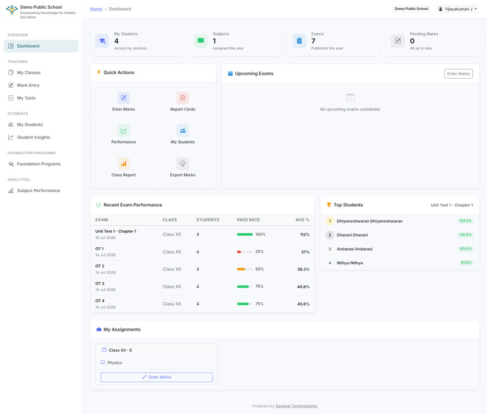 Aspirant 360° — Teacher Portal screenshot